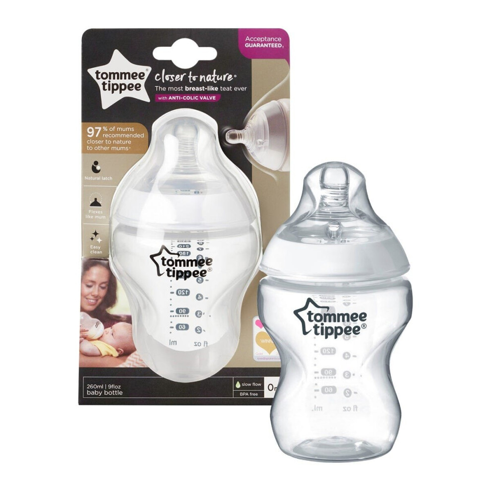 Tommee Tippee Baby Bottle 260ml Anti-colic Breast-Like Teat Plastic Clear