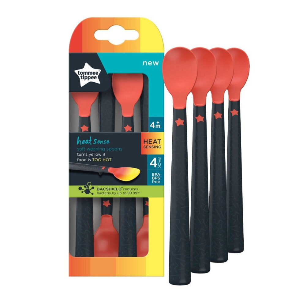 Tommee Tippee Weaning Spoons Heat Sense With Long Anti-Slip Handles 4m+ 4 Pack
