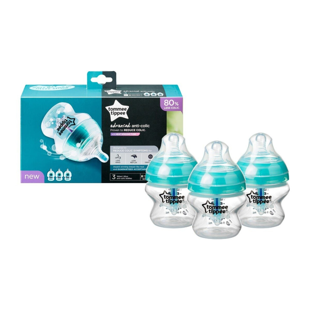 Tommee Tippee Baby Bottles 150ml Clear Advanced Anti-Colic Pack of 3