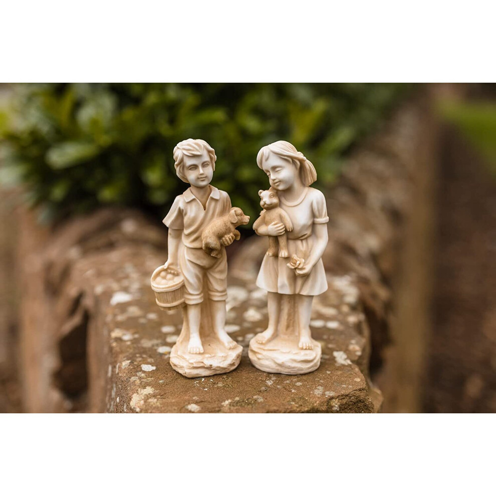 Boy & Girl Statue Garden Ornaments Fully Waterproof Stone Effect