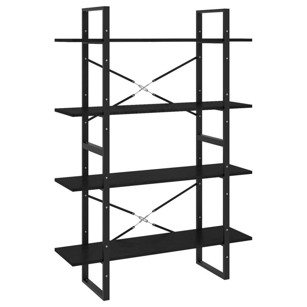 vidaXL Solid Pine Wood 4-Tier Book Cabinet Black Home Bookcase Storage Rack