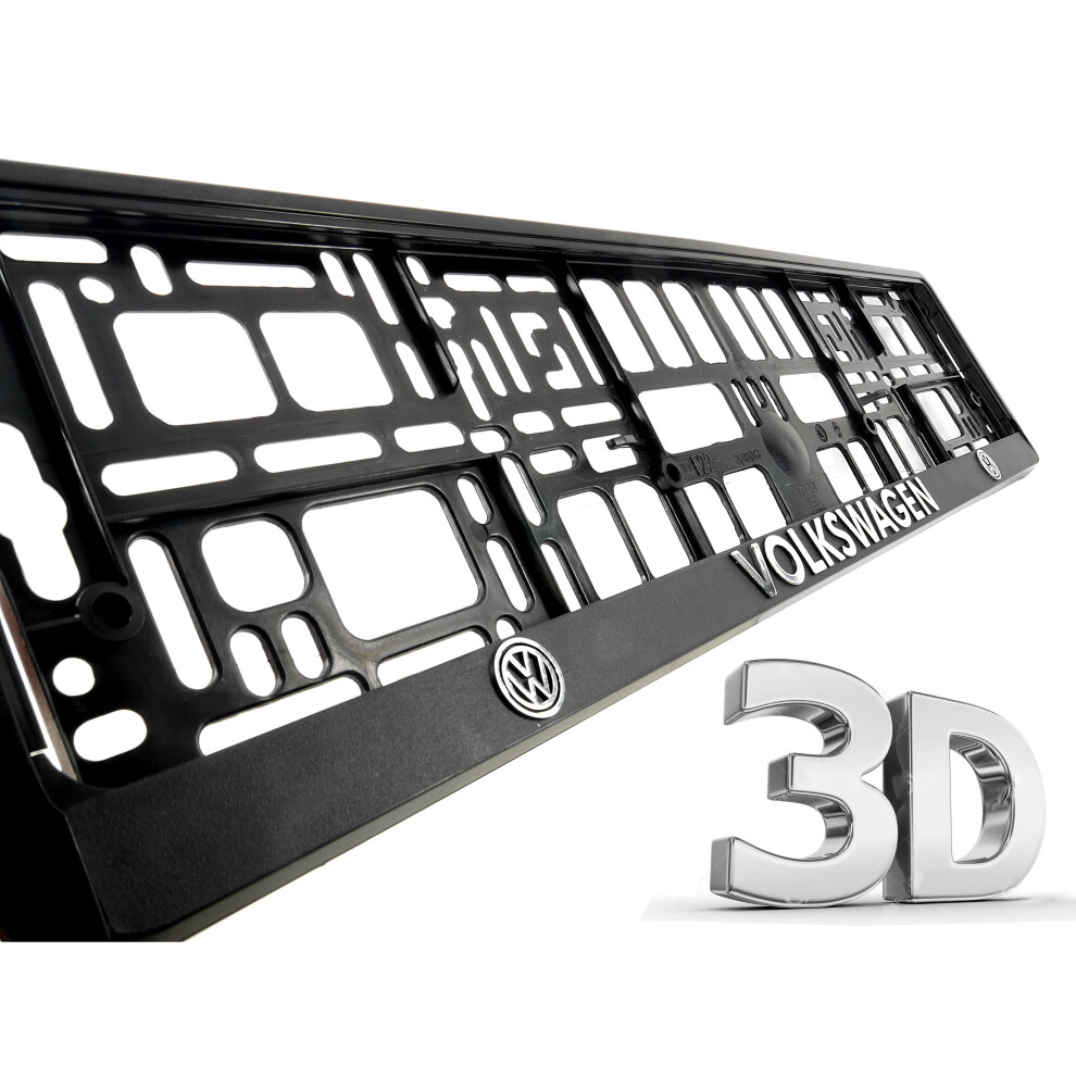 2 x 3D CAR Number Plate Surround Holder Frames BEST FIT for VOLKSWAGEN VW