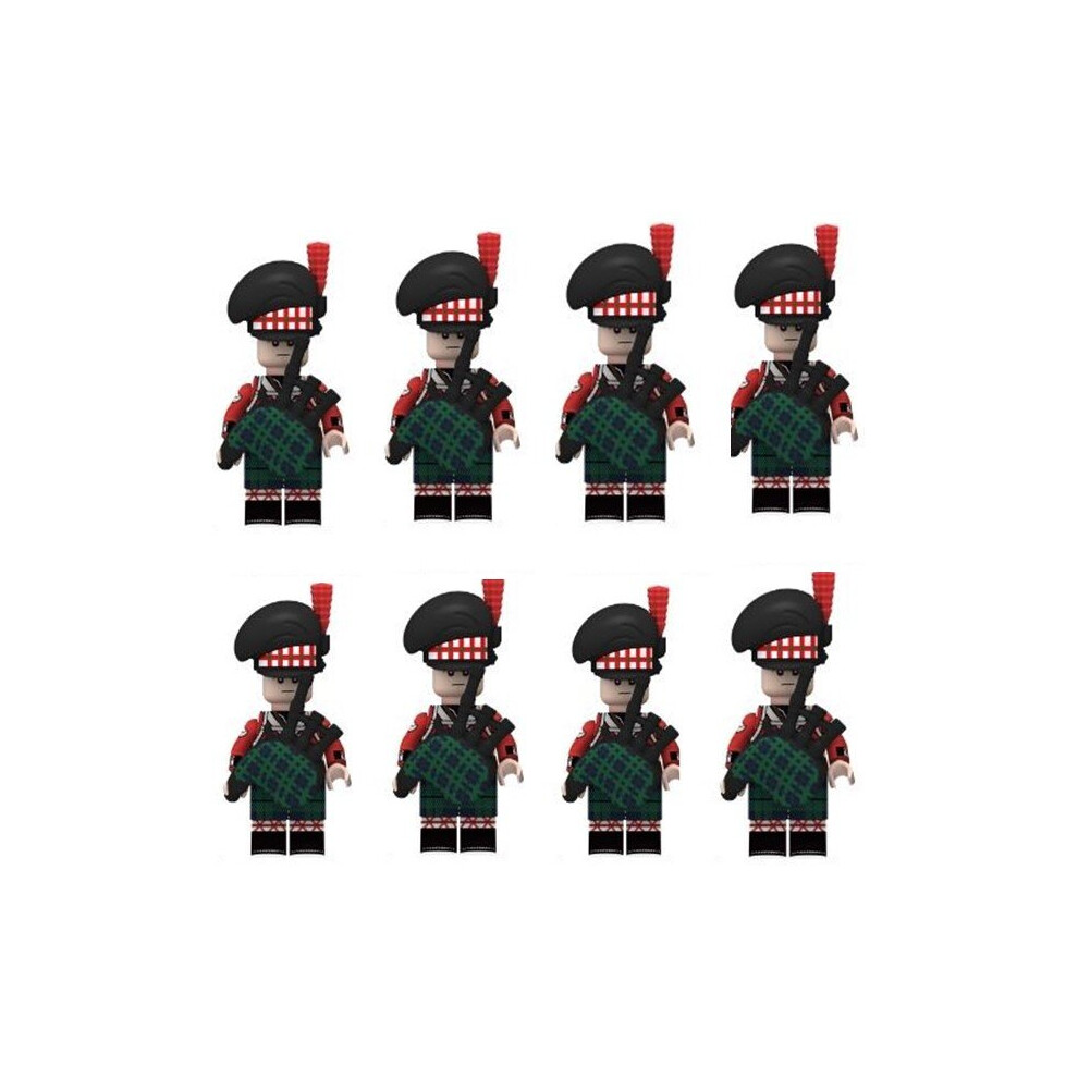 (Scottish Bagpiper) 8PCS Minifigures Military Building Blocks British Line Infantry Green Jacket Highland Piper Military Games Sand Tables Collections