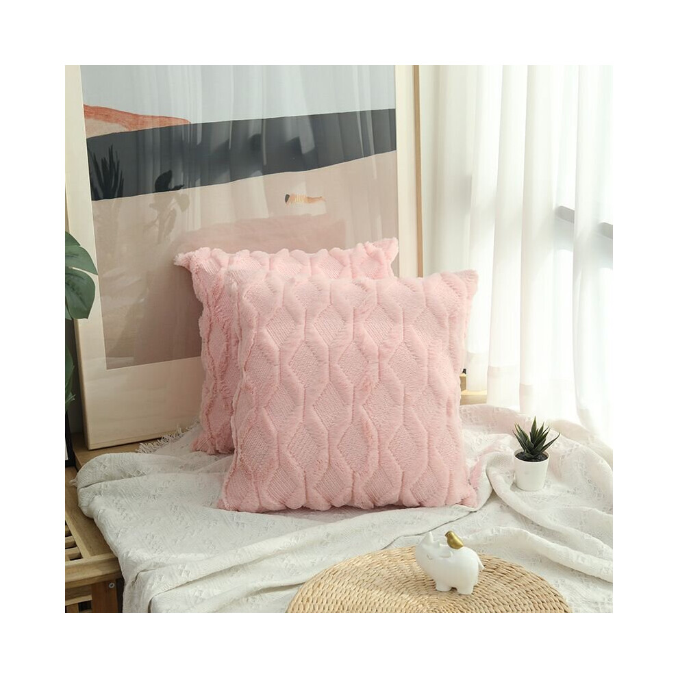 (Pink, 45*45cm) Home Decor Fluffy Sofa Cushion Cover Geometric Pillowcase Diamond Furry Pillow