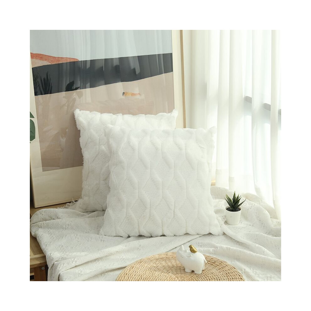 (White, 45*45cm) Home Decor Fluffy Sofa Cushion Cover Geometric Pillowcase Diamond Furry Pillow