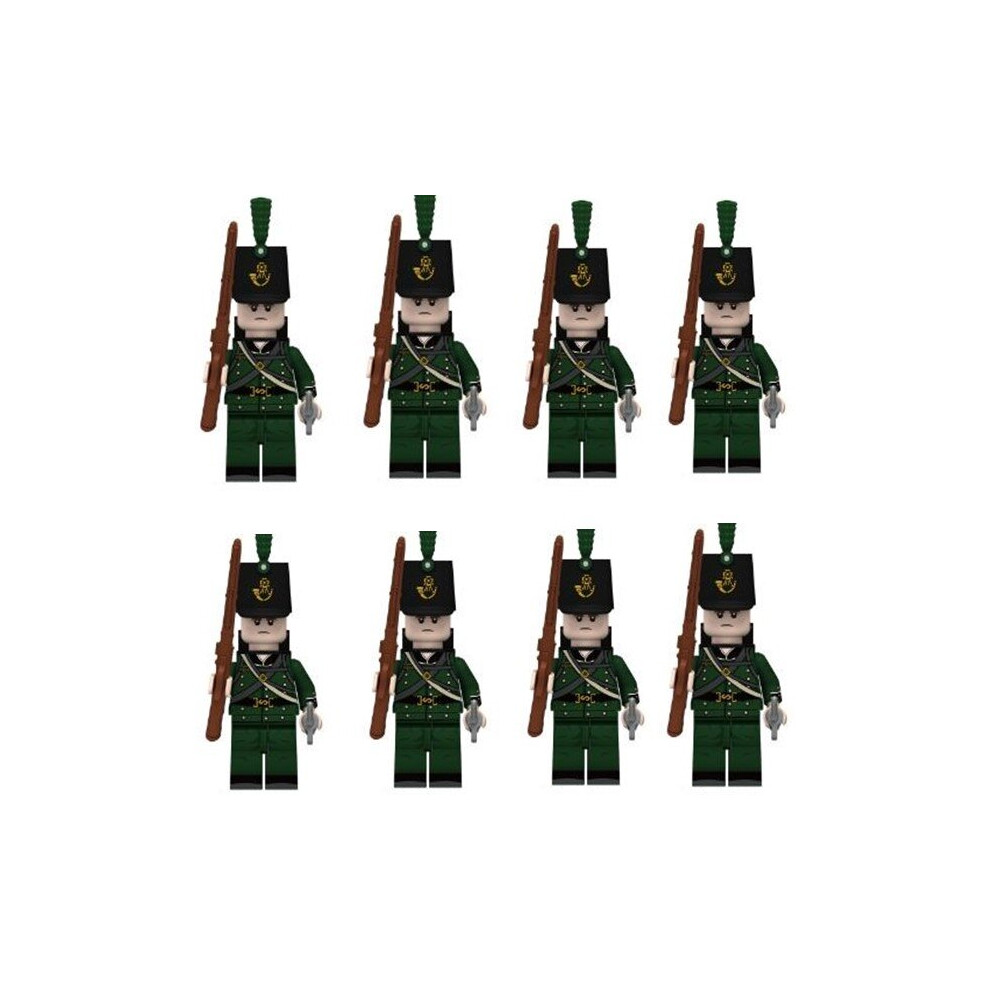 (Rifles) 8PCS Minifigures Military Building Blocks British Line Infantry Green Jacket Highland Piper Military Games Sand Tables Collections