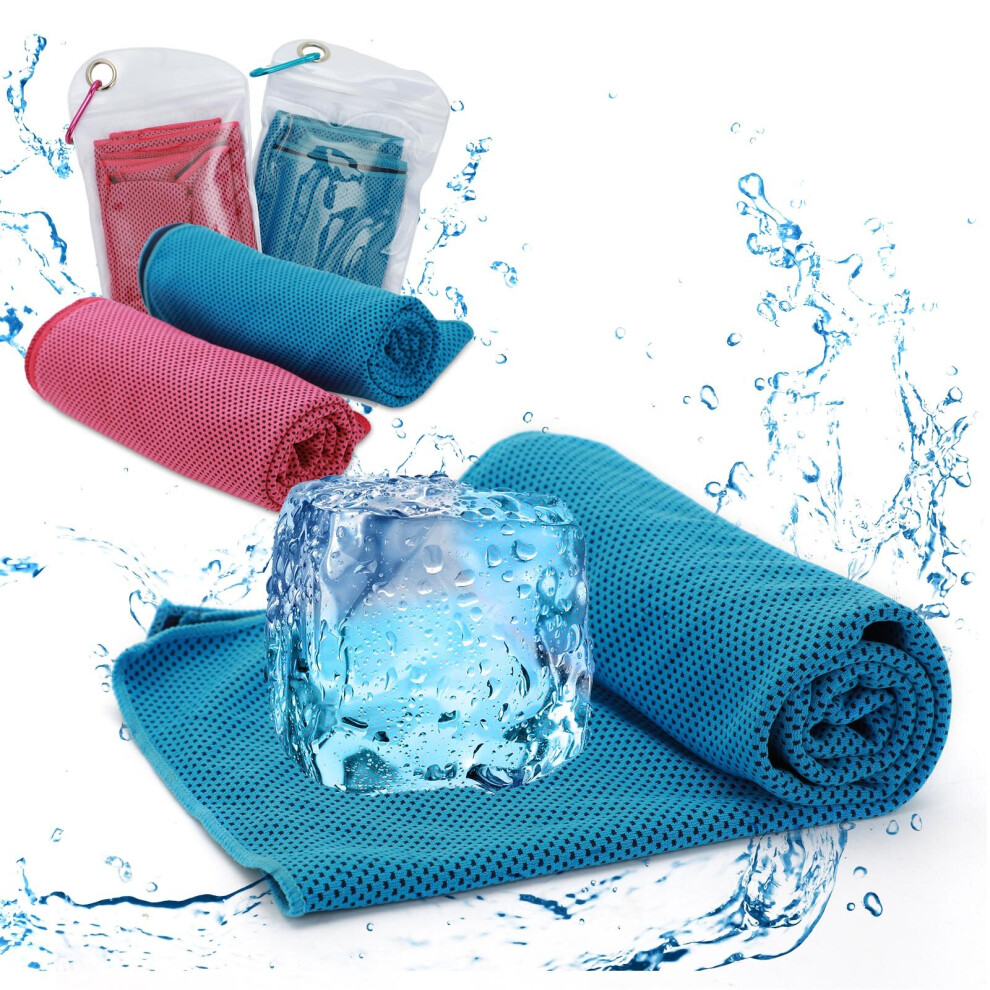 2Pcs Instant Cooling Ice Cold Golf Cycling Jogging Gym Sports Towel Blue