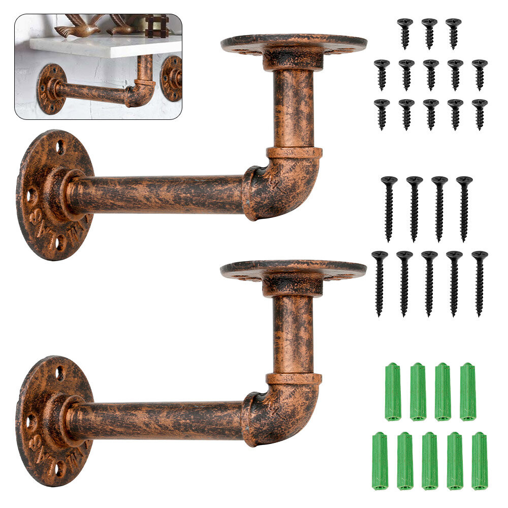 2x pipe shelf brackets Industrial Iron Rustic Wall Floating Shelves on ...