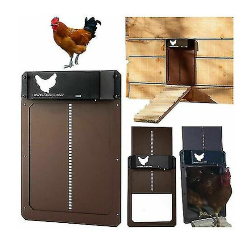 (brown) Automatic Chicken Coop Door, Full Aluminum Doors, Light Sensing