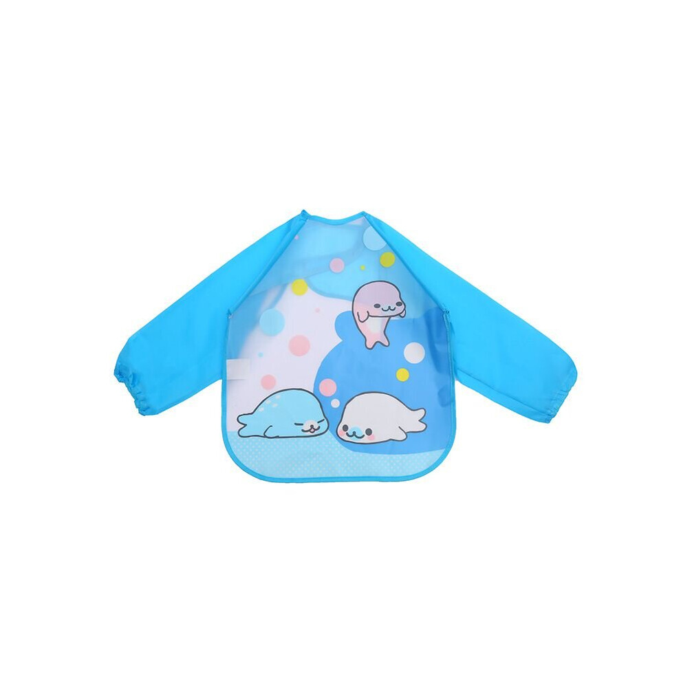 (Dolphin) Baby Feeding Bibs Waterproof Feeding Apron Toddler Weaning Long Sleeve Kids