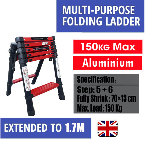 6+5Steps Multi-Purpose Aluminium A Frame Folding Telescopic Ladder