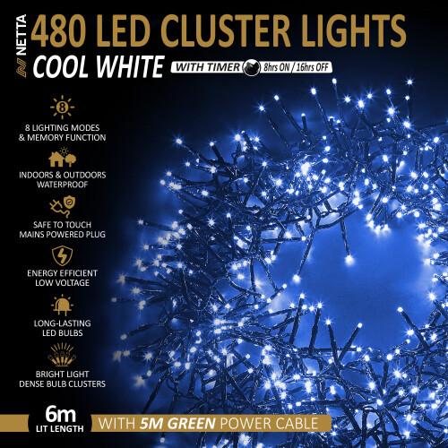 NETTA (480 LED, Cool White) NETTA Cluster Lights with 8 Light Modes 1