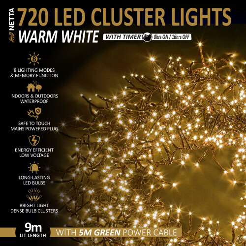 NETTA (720 LED, Warm White) NETTA Cluster Lights with 8 Light Modes 1