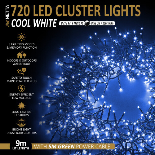 NETTA (720 LED, Cool White) NETTA Cluster Lights with 8 Light Modes 1