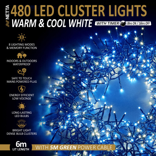 NETTA (480 LED, Warm and Cool ) NETTA Cluster Lights with 8 Light Modes 1