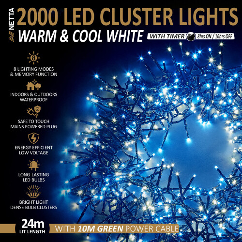 NETTA (2000 LED, Warm and Cool ) NETTA Cluster Lights with 8 Light Modes 1