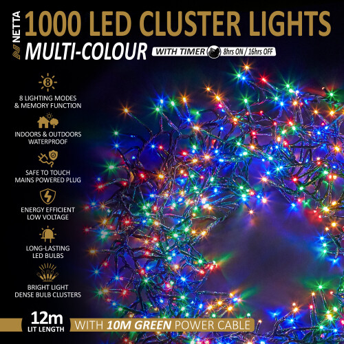 NETTA (1000 LED, Multi-Colour) NETTA Cluster Lights with 8 Light Modes 1