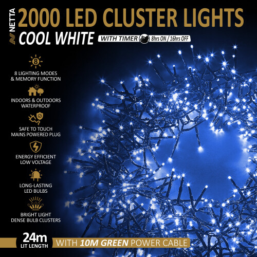NETTA (2000 LED, Cool White) NETTA Cluster Lights with 8 Light Modes 1