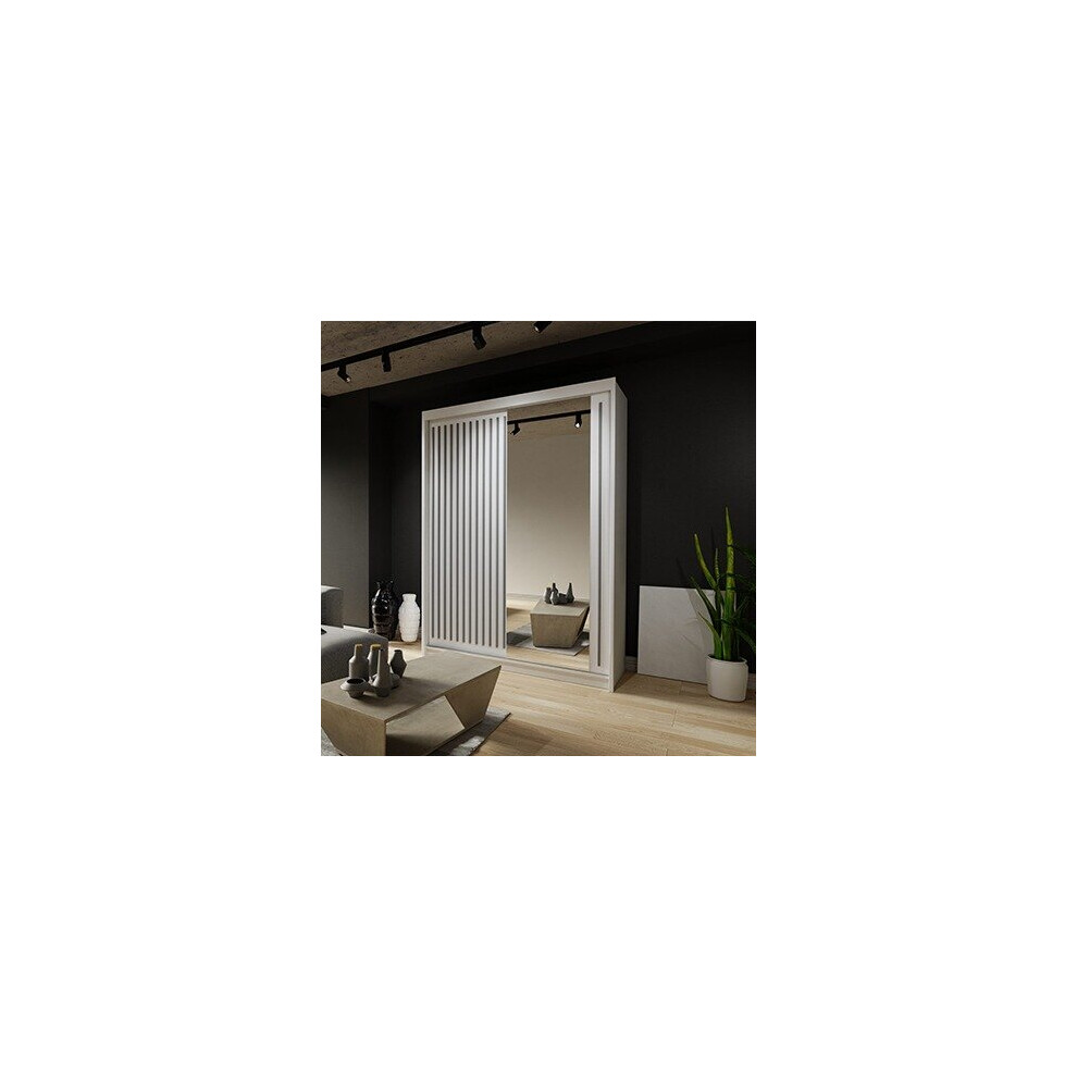 (White, 150cm) Royal Modern Bedroom Mirror Sliding Door Wardrobe