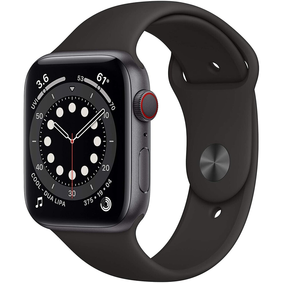 Apple Watch Series 6 (GPS + Cellular, 44mm) - Space Gray Aluminum Case with Black Sport Band