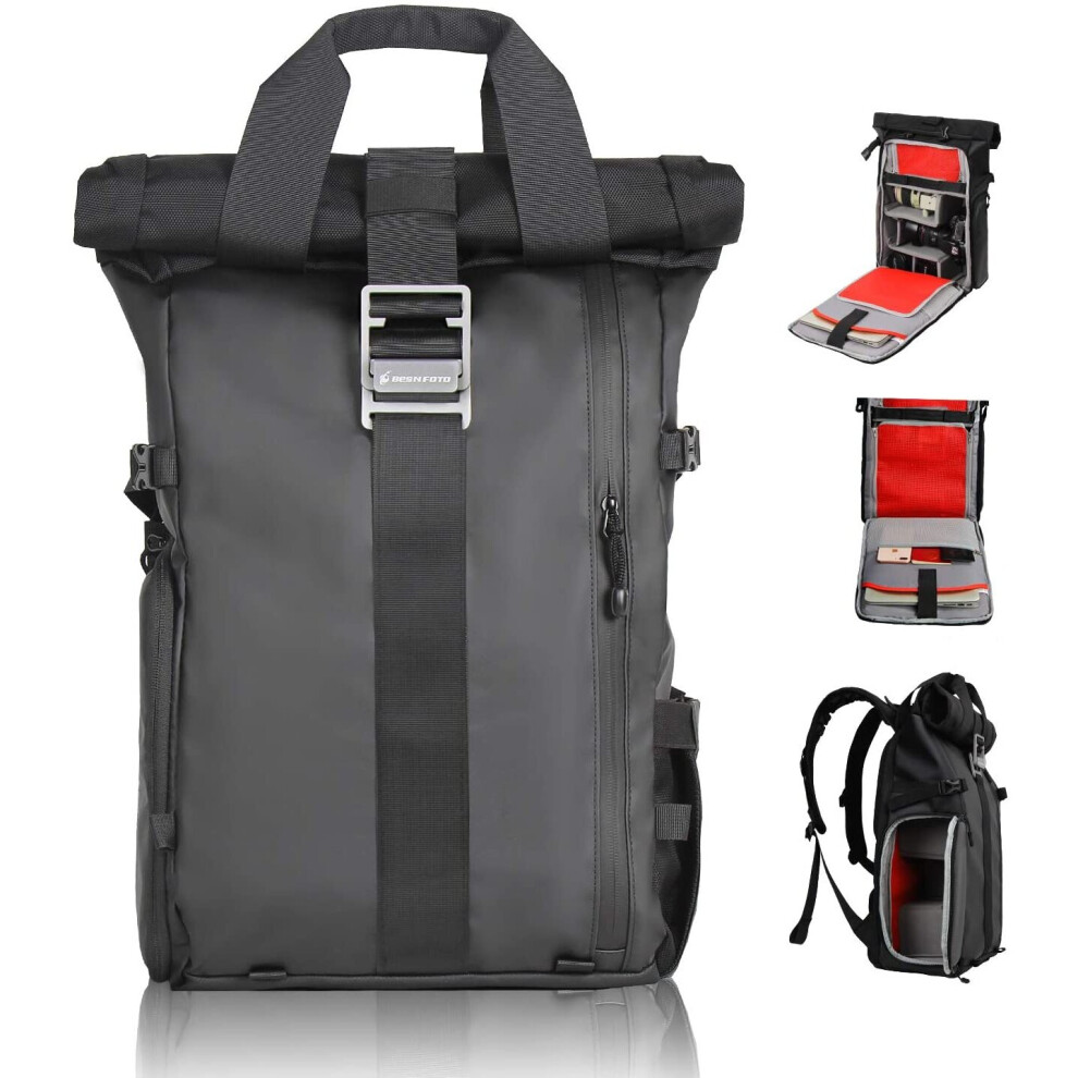 Camera Backpack Besnfoto, Waterproof Photography Photo Bag Roll Top Dslr Slr Mirrorless Camera Bag Large Capacity With Laptop Compartment 756557822755