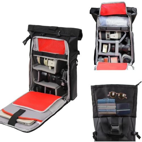 GOgroove Camera Backpack Bag Professional For DSLR/SLR/Mirrorless Photography Camera Case And Laptop With 15.6 Inch Laptop Compartment, Tripod Holder, And Waterproof Rain Cover (Gray) (Full-Size