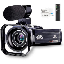 4k Video Camera Camcorder for YouTube Ultra HD 4K 48MP Vlogging Camera with Microphone & Remote Control WiFi Digital Camera 3.0" IPS Touch ..
