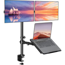Dual Monitor Stand, Laptop and Monitor Stand for 2 Screen 1 Laptop Notebook, Extra Tall Desk Mount for Monitor up to 27 inch, Notebook up to ..