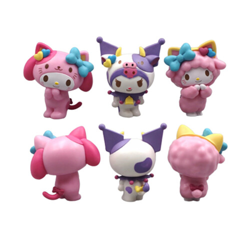 6pcs Kawaii My Melody Series Cartoon Action Figures Cute Mini Figurines  Doll Toys For Kids Birthday Party Supplies Decorations