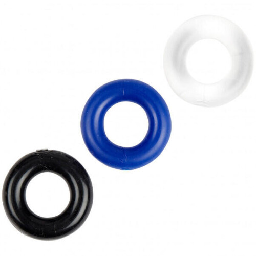 Cock Ring Triple Pack - (Blue, Black, Clear)