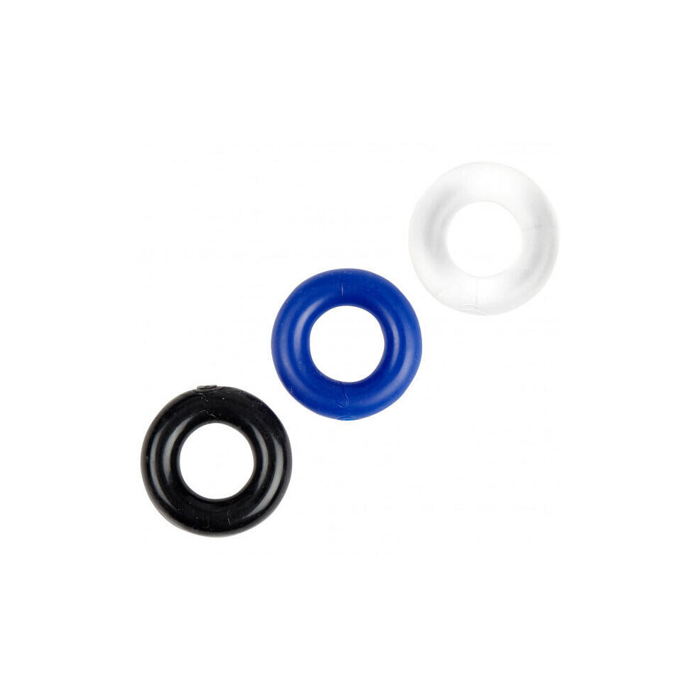 Cock Ring Triple Pack - (Blue, Black, Clear)