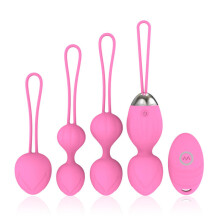 Silicone Kegel Balls, Set of 4 with Remote Control “Mandy” Pink