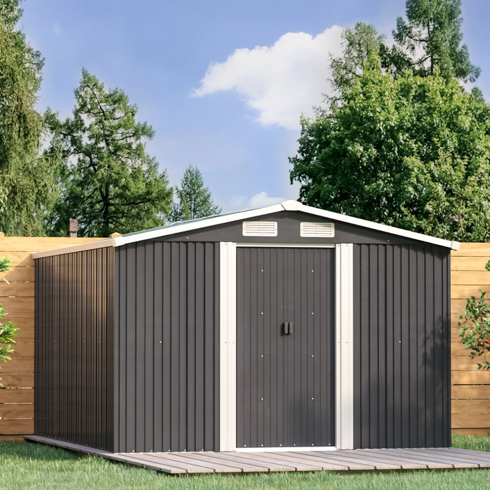 (Charcoal Black, 10' x 8' ft) Metal Steel Garden Shed Outdoor Storage Tool Sheds Building & Foundation