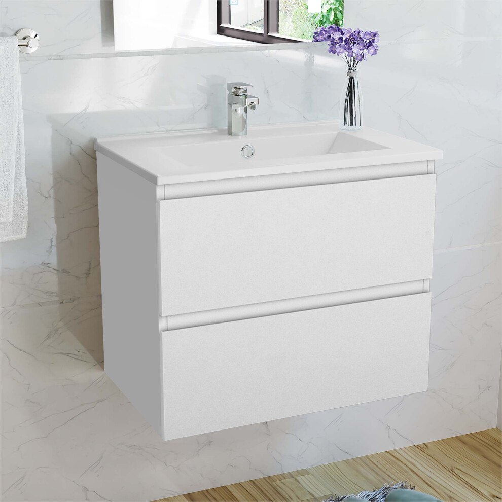 (White) Aica 500mm Wall Hung Vanity Units and Sink Basin