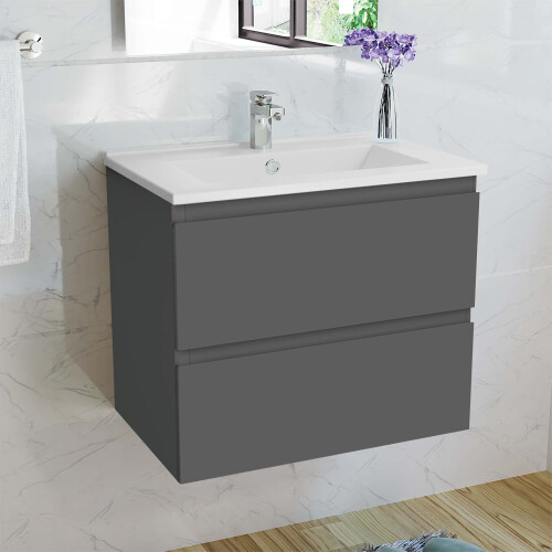 (White) Aica 500mm Wall Hung Vanity Units and Sink Basin 1