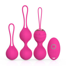 Silicone Kegel Balls, Set of 3 with Remote Control “Crystal” Peach