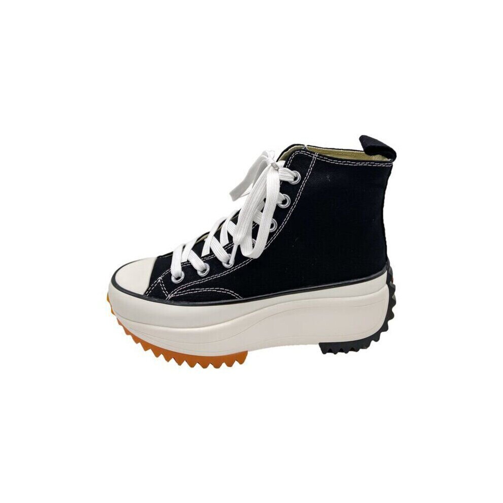(Black, 40=Foot Length25cm) Ladies Canvas Womens Trainers Grip Sole Lace Up Platform Sneakers Casual Shoes