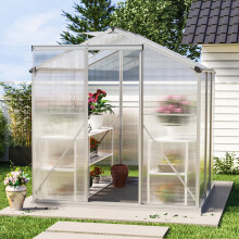 6ft × 6ft Greenhouse Polycarbonate Aluminium Greenhouse with Window and Sliding Door