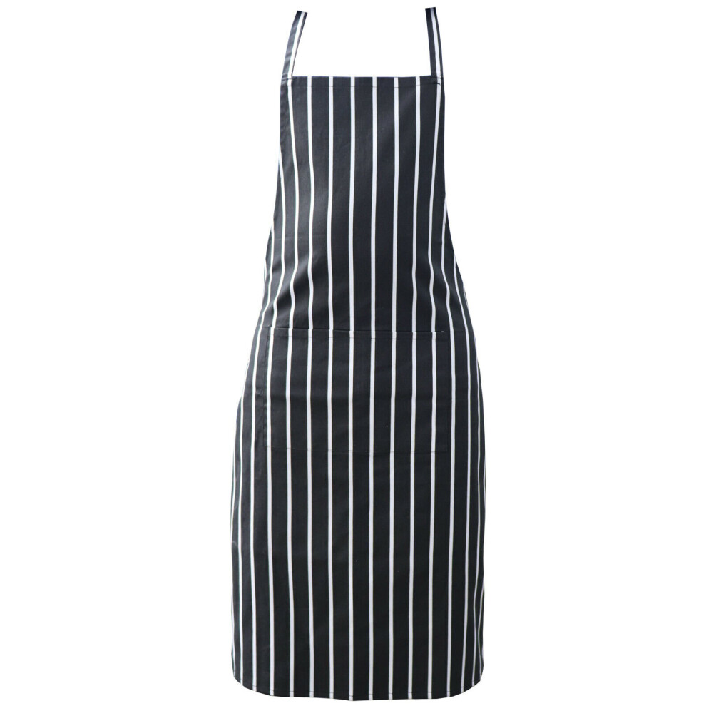 (Black & White) Striped Chefs Apron Kitchen Cooking Front Pocket