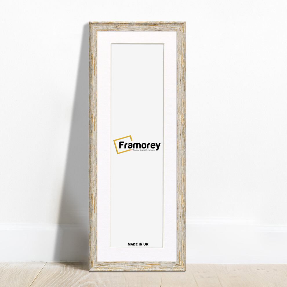(White With White Mount, 12x5" Pic (16x9" Frame)) Panoramic Style White Picture Frame / Vintage Distressed Photo Frames With Multicolored Mount / Poster Frames / Wall Art Frame