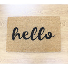 60x40cm Coir Door Mat Hello Cursive Text Entrance Mat Rug Anti-Slip Dirt Scraper