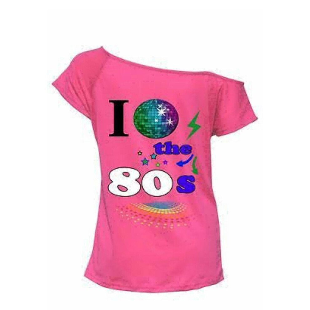 (Pink, 3XL (UK 24-26)) Ladies Women's I Love the 80s Stars Globe Hen Party Top Retro Fancy T-shirt Top