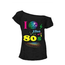 (Black, ML (UK12-14)) Ladies Women's I Love the 80s Stars Globe Hen Party Top Retro Fancy T-shirt Top