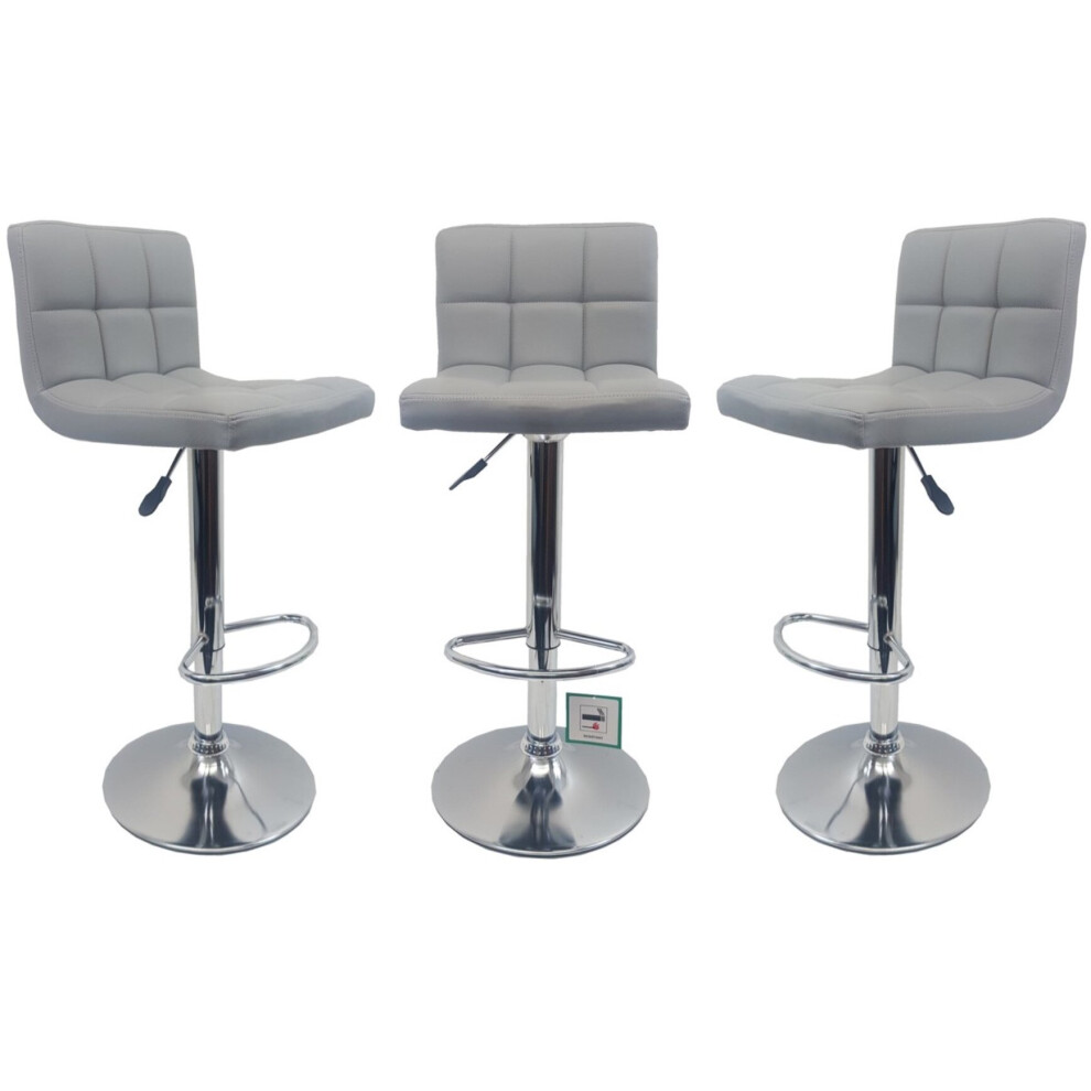 Millies Design 3 X "Modena" Faux Leather Bar Stools, Swivel Height Adjustable Set Of 3 Grey