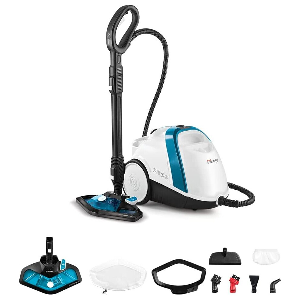 (White/Sky Blue, Single) Polti Vaporetto Smart 100_B, Steam Cleaner, 9 accessories [Energy Class A]