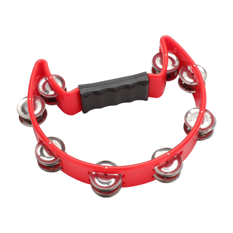 (Red ) Single Half Moon Tambourine Instrument 32 Jingles