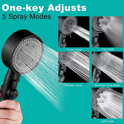 High Pressure Bath Shower Head 5 Mode Large Chrome Handset Head Saving 2