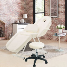 Adjustable Beauty Salon Recliner Massage Bed with Hydraulic Stool | 3-Section Folding Table, 180x61x80 cm, PU Leather, Steel Frame
