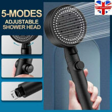 High Pressure Bath Shower Head 5 Mode Large Chrome Handset Head Saving