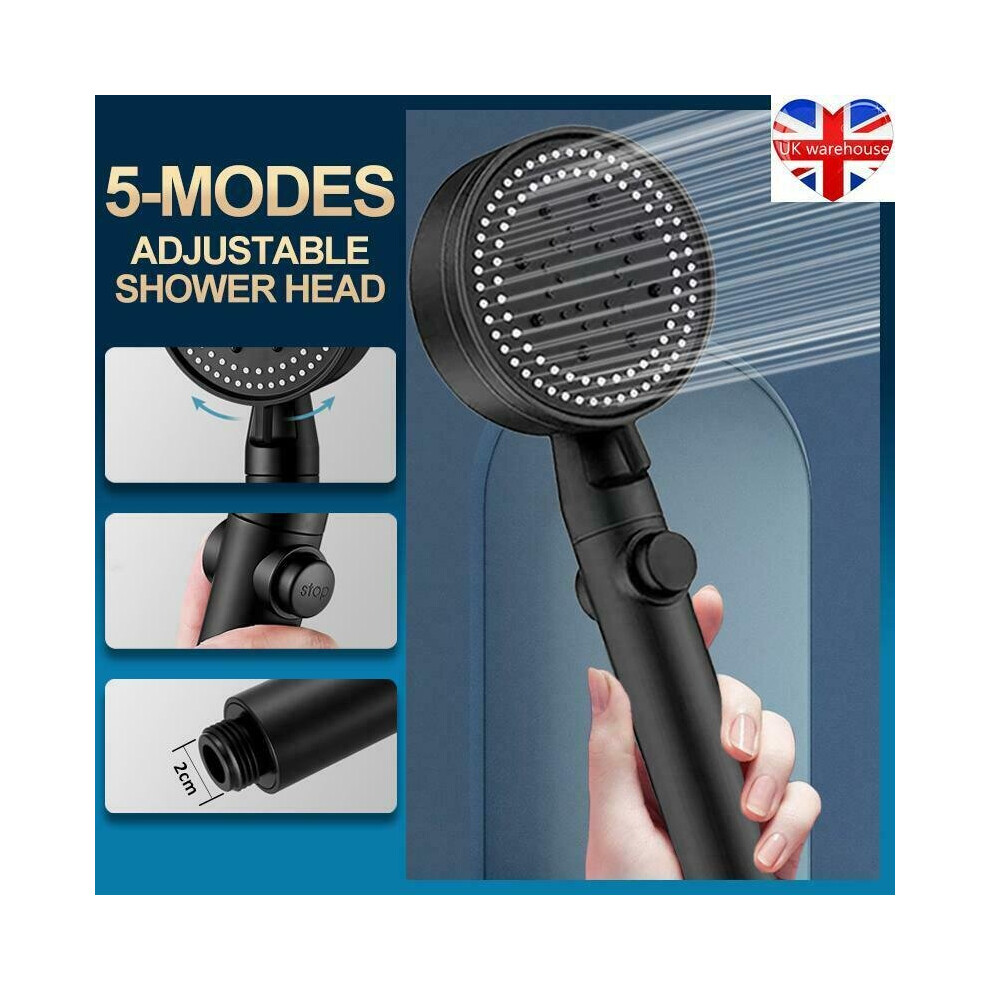 High Pressure Bath Shower Head 5 Mode Large Chrome Handset Head Saving 9183850354866